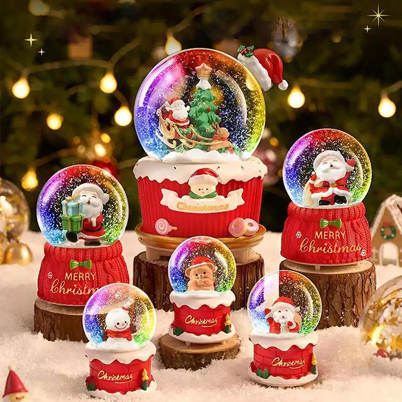 Christmas Snow Globe With 7 Color Lights Rotating Music Box Crystal Magic Ball Drifting Snow Santa Claus Gift Decoration