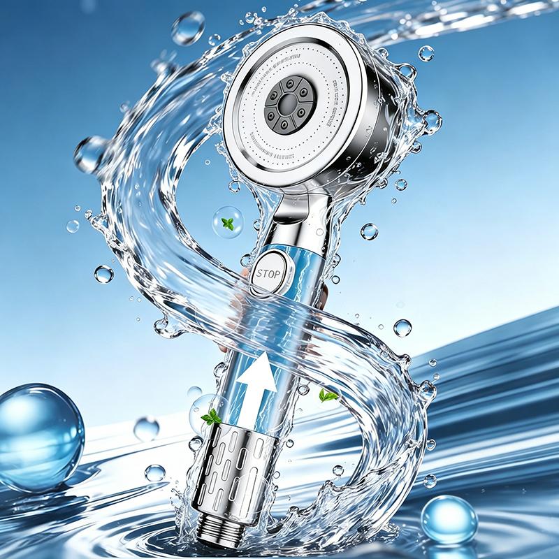 3-Function Turbocharged Shower Head Filter High Pressure Strong Boost Large Flow Bathroom Handheld Shower Head