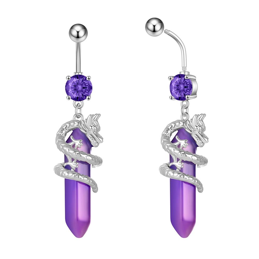 Dragon Dangled Belly Button Ring with Opal Turquoise Stone 14G Stainless Steel Hanging Belly Piercing for Women Girls