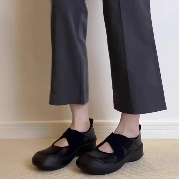 2025 autumn platform sports cross strap Mary Jane small leather shoes round head ballet shoes women's shallow mouth retro single shoes