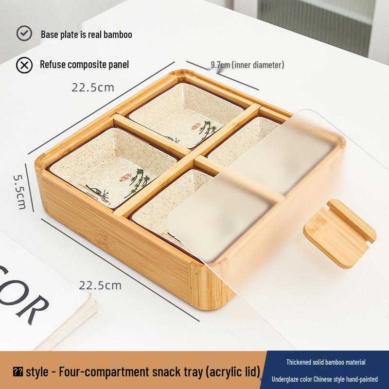 

Японская бамбуковая и деревянная коробка для закусок - тарелка с 4 отделениями для выпечки, орехов, семечек и сухофруктов
