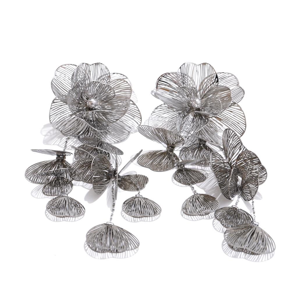 

Yhpup Stainless Steel Big Flower Tassel Drop Dangle Exaggerated Earrings Metal Fashion Eye-Catching Party Jewelry Hypoallergenic