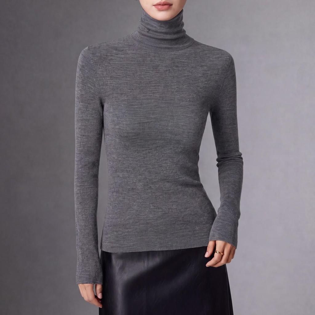 Machine Washable Slim-Fit Merino Wool Sweater with Half-High Neck.