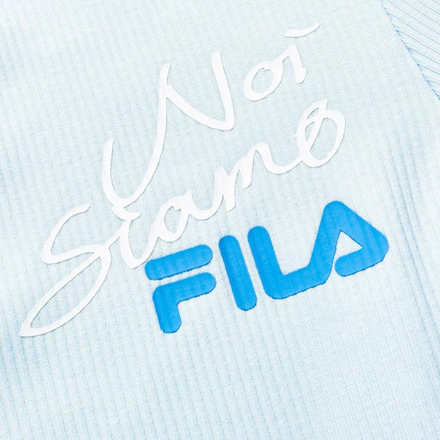 Fila Fusion Solid Color Letter Print A-Line Fashion Knit Short Sleeve Dress Women dresses Blue T11W223309FLB