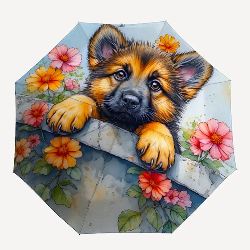 1pc Dog Flowers Automatic Open/close Folding Umbrella, Compact Portable Travel Umbrella, Cute Umbrella, Durable Construction yy260328023