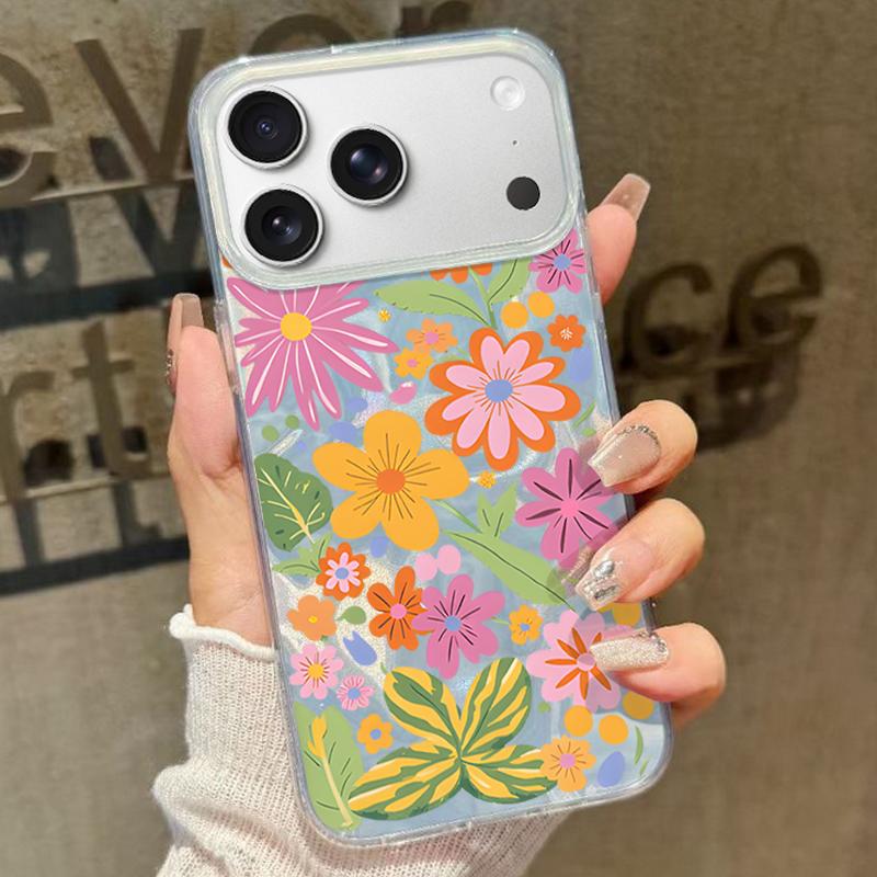 

Vintage Colorful Flower Pattern Phone Case For iPhone 17 Air 16e 16 15 14 Pro Max 13 17 Pro Max Shockproof TPU Hybrid Hard PC Phone Cover iPhone 17 белый