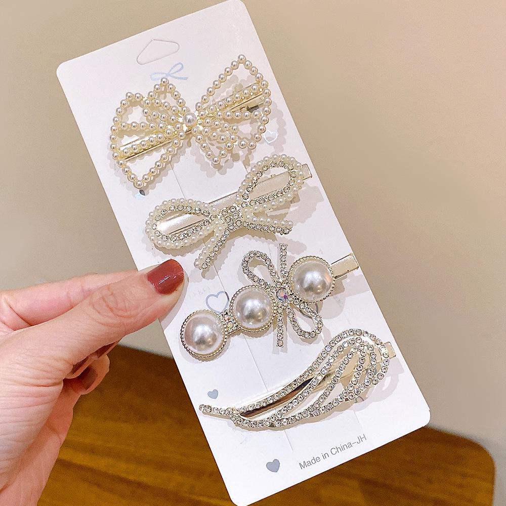 6-Piece Retro Korean Style Hair Clip Set with Bear, Pearl, Rhinestone, and Fairy Designs