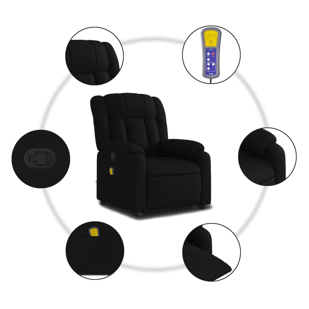Vidaxl Lift-Up Massage Chair, Reclining, Black, Fabric Upholstered