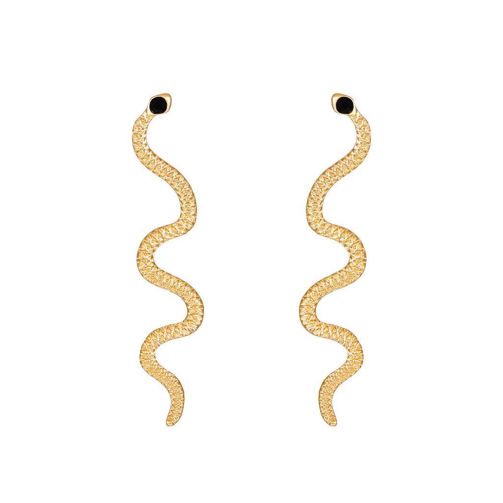 Gold & Black Snake Earring Collection, Assorted Serpent-Shaped Statement Drop Earrings for Women