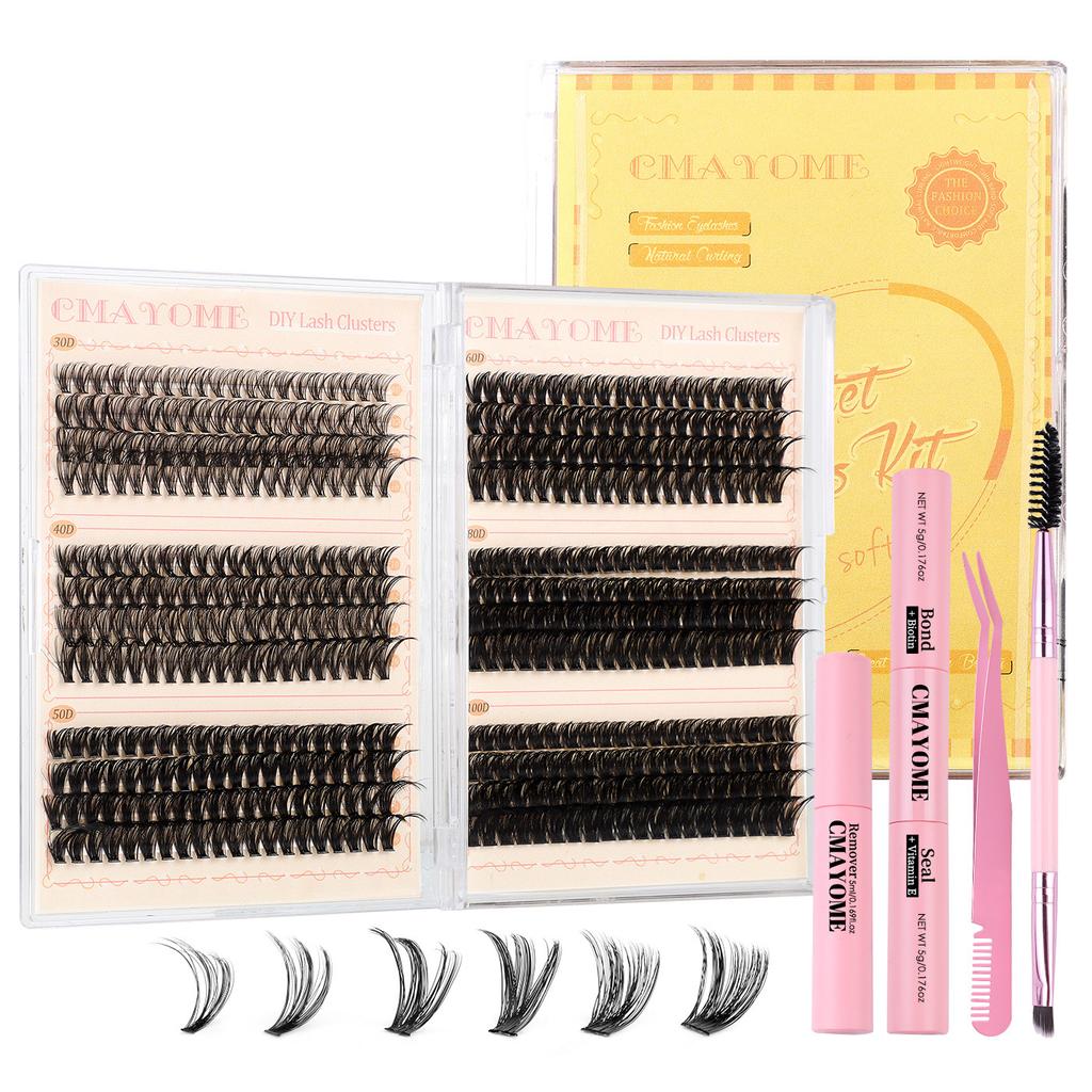 Hot Melt Single Cluster Diy False Eyelashes 480 Clusters Thick Eyelashes 10-16M Eyelash Set