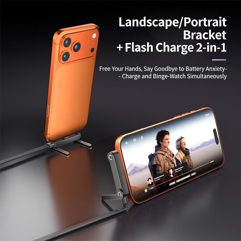Multi-functional 240W PD Fast Charging Type C To Type C Cable USB C To Type C Cable With Foldable Stand Phone Holder