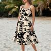 Vestidos Femininos Vintage Sem Mangas Plissados Patchwork Fofos Bainha A-Line Estampa Floral
