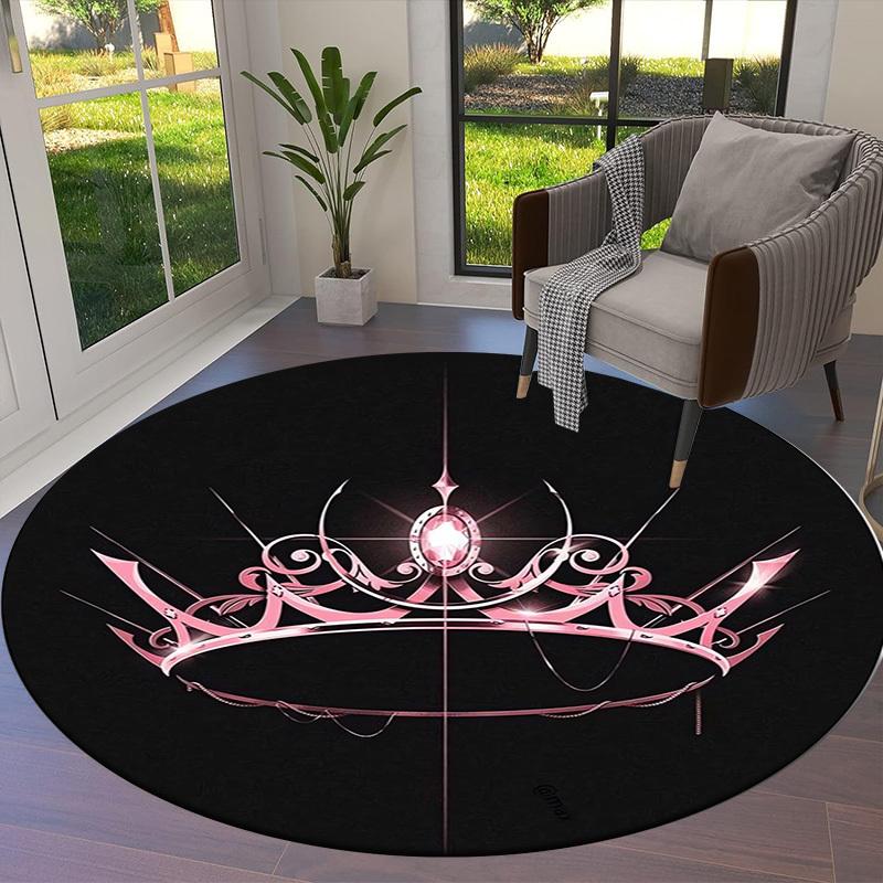 1pc Shiny Pink Tiara Round carpet, Made of Polyester,Perfect for Decorating Office Chairs, Living Rooms,fplt017
