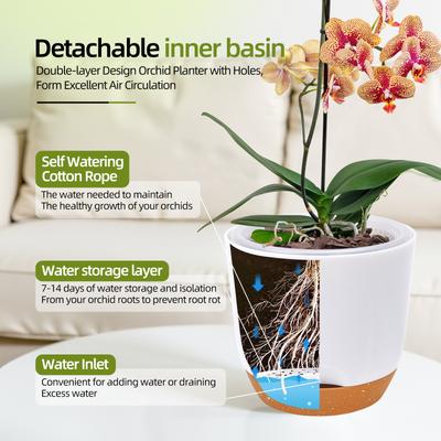 2PCS Orchid Pots with Holes for Repotting Flower Pot Plastic Orchid Pot Inner Orchid Planter Self Watering Plant Pot with Inje