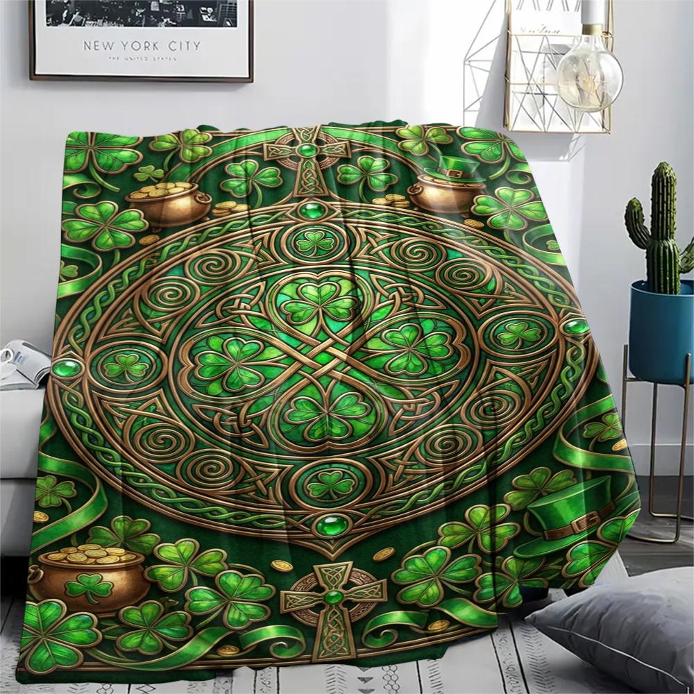 1Pc St.Patrick's Day Print Flannel Blanket, High quality Comfortable for All Seasons, Home Decor, Warmth and Comfort, Perfect for Christmas Gifts W73