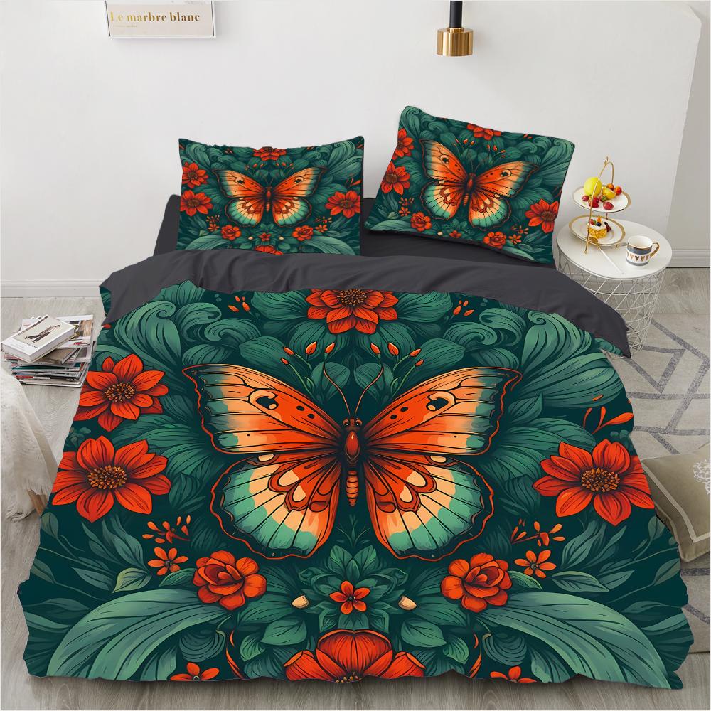Butterfly 3D Printed Pattern (Three-piece Set) Single Double Queen Quilt Cover Pillowcase Bedding Set