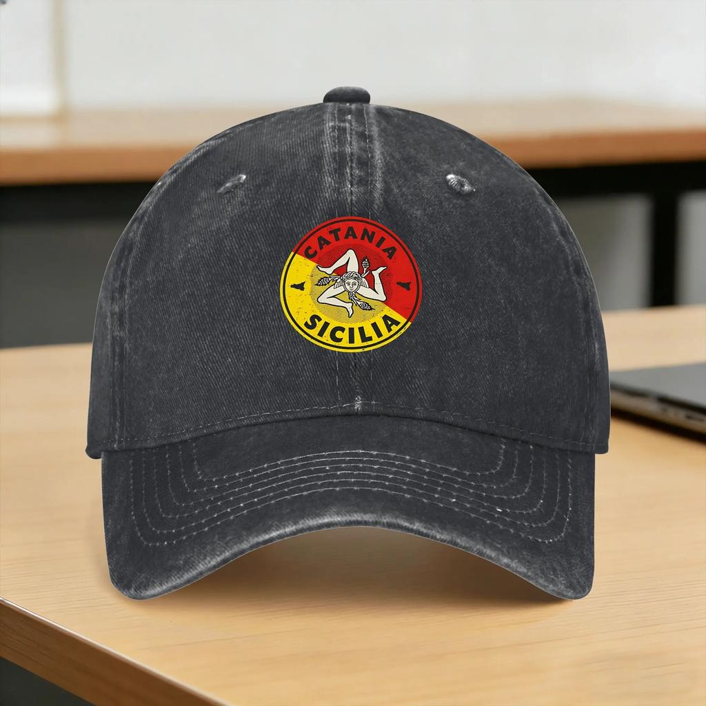 Frühling Catania Sizilien Trinacria Baseballkappe Sonne Sonnenschirm Design Gewaschen Hip Hop Hüte Unisex Damen Freizeit Outdoor Sportkappen