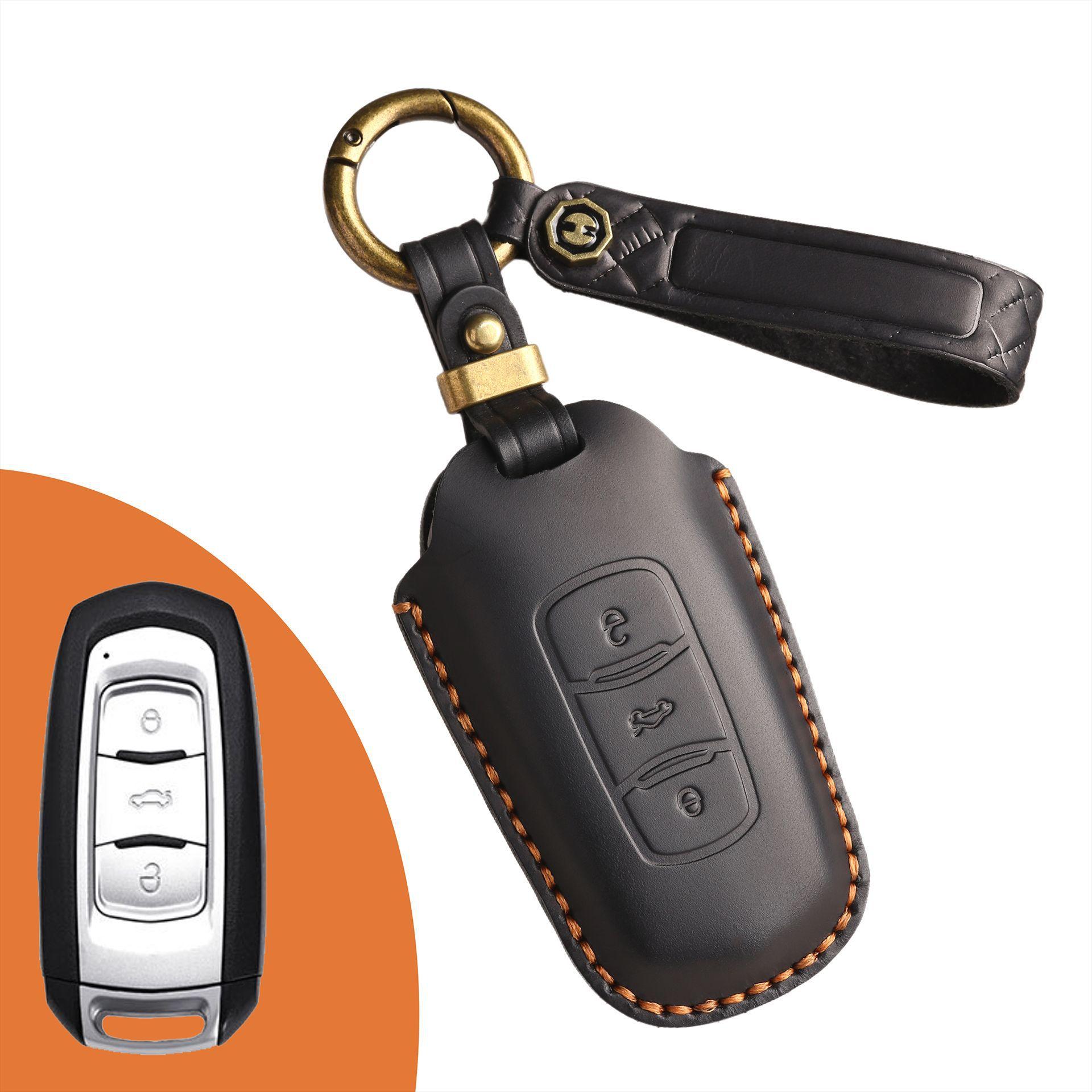

The new retro key cover is suitable for the old Geely car real cowhide pure handmade key protection case ring. чёрный