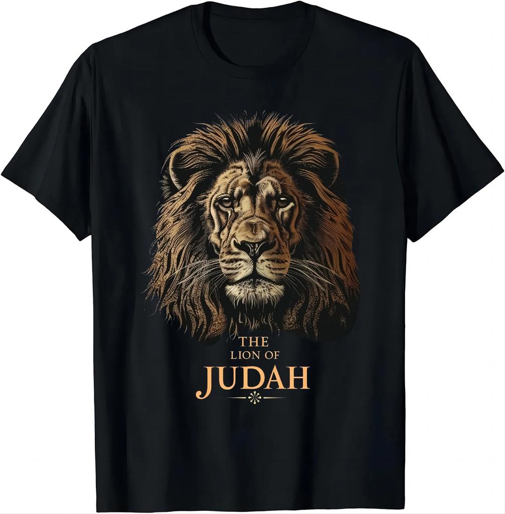 Jesus Lion of Judah Christian Gift for Men Women T-Shirt Vintage T Shirt Animal fashion short sleeves Top streetwear Ropa Hombre