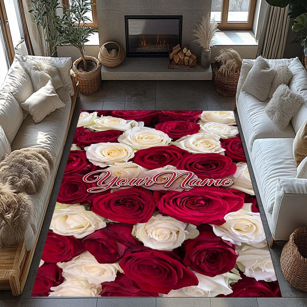 Rose Customize Your Name Floor Rug Office Rug Design for Living Rooms Balcony Study Room Foyer Antislip Carpet Decorate Offices Wedding Party Gift