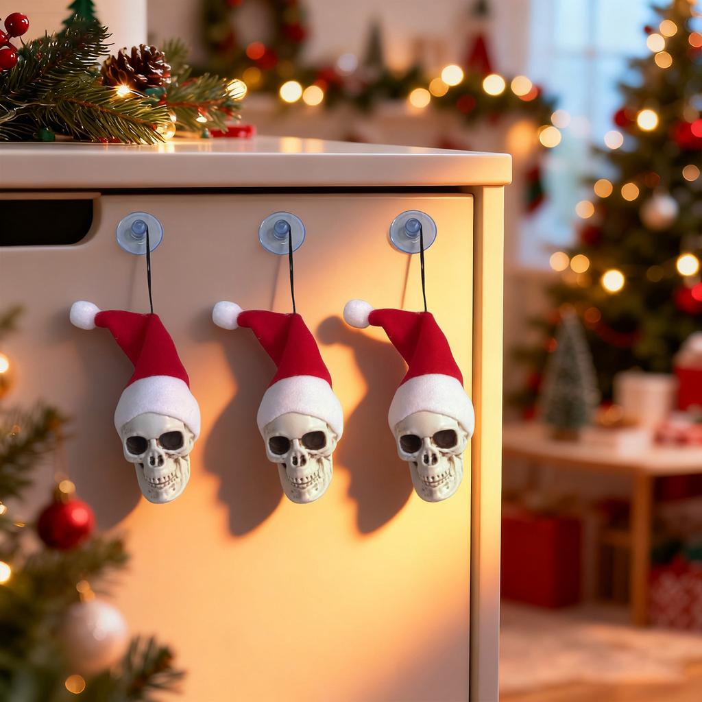 Hanging Skulls, Christmas Hat Halloween Skulls, Festive Party Christmas Tree Decorations, Christmas Tree Ornaments