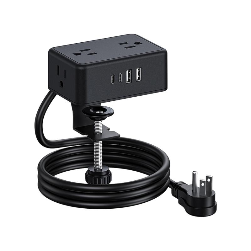 

Розетка-подовжувач на затискачі 4 AC розетки, 2 USB A, 2 USB C, зарядні пристрої 20 Вт, кабель живлення 6,5 футів, захист безпеки 1