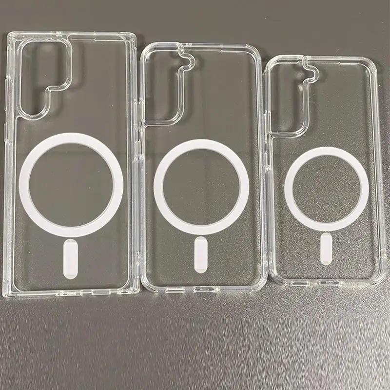

Чехол для телефона Samsang S24 Ultra 5G для Magsafe Магнитный прозрачный чехол для Galaxy S23 Ultra S22 S21 S24 Plus Беспроводное зарядное устройство Magsafe Жесткий чехол For Galaxy S21 Ultra прозрачный