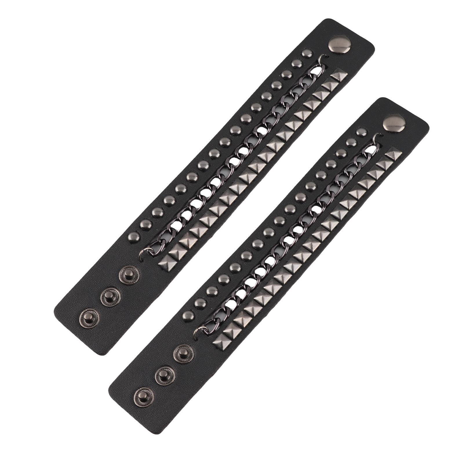 

2 шт. Панк браслет Винтажный многослойный с заклепками Мотоциклетный браслет-манжета из искусственной кожи