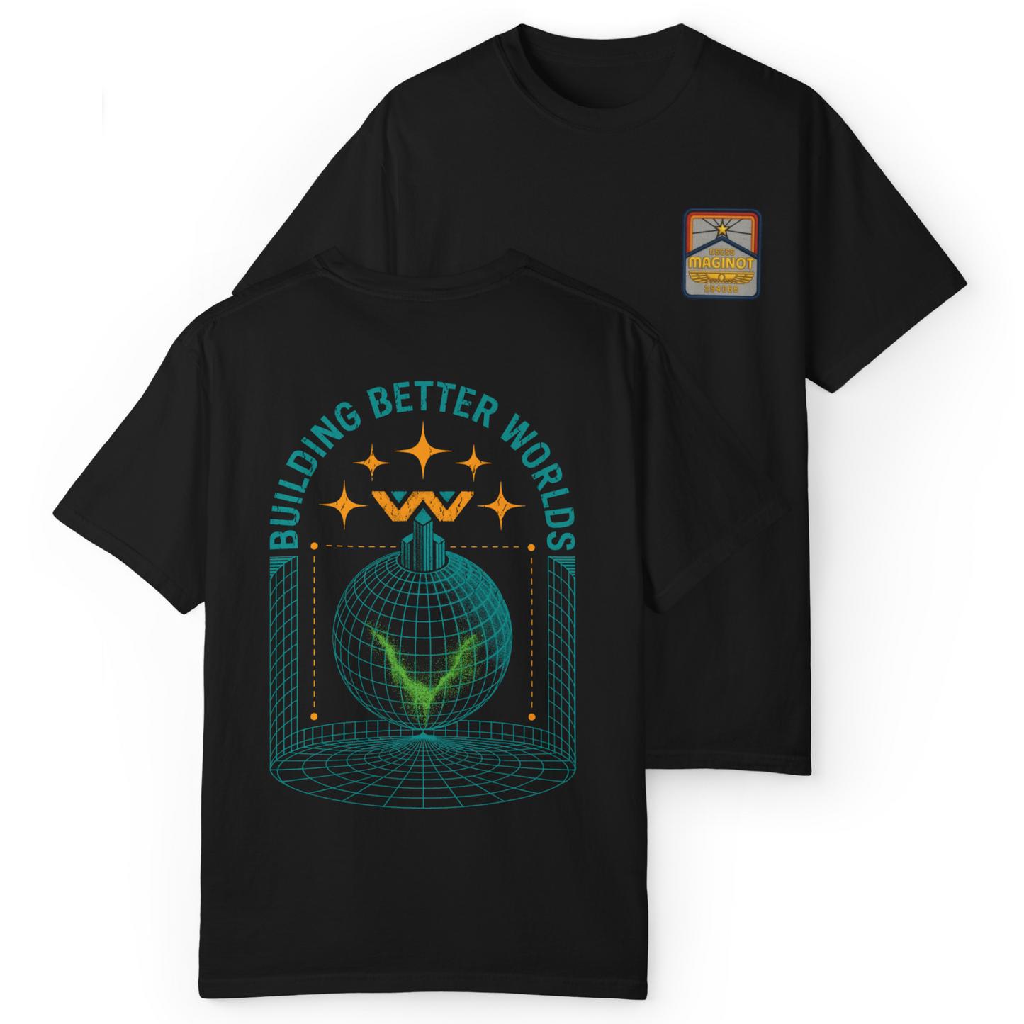 

Retro Sci Fi Building Worlds Print T Shirt Soft Cotton Neutral Crewneck Tee Trendy Graphic Streetwear M