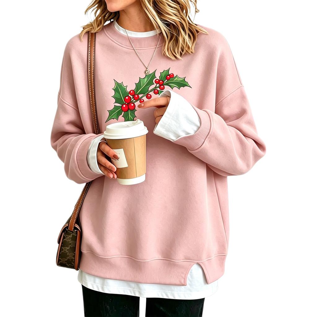 Women's Sweatshirt Christmas Print Long Sleeve Loose Fit Layering Casual Pullover