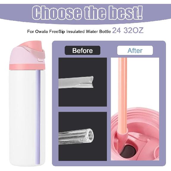 6pcs Replacement Straws for Owala FreeSip 24oz 32oz, 3 Colors Reble Plastic Straws with Cleaning Brush & Cutting Tool Water Bottle Tumbler Cleaner