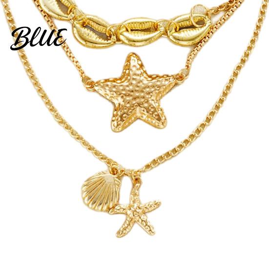 Three Layer Necklace Seashell Starfish Pendant Coastal Style Layered Marine