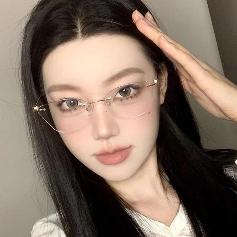 Fashion Exquisite Cat Eye Glasses Rimless Computer Glasses Girl Blue Light Blocking Optical Glasses Frameless Eyewear Decoration