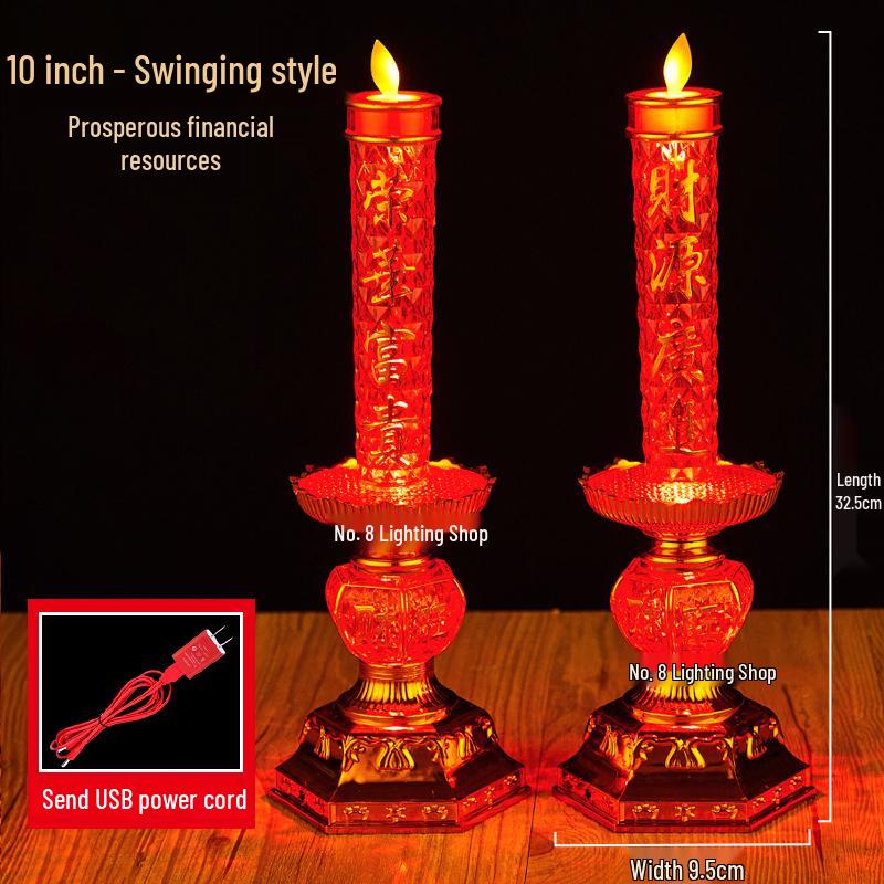 Fladdrande Låga Elektrisk Ljuspar: Stickkontakt Ljusstake för Hemmet, Altaret eller Rikedomens Gud Lampa