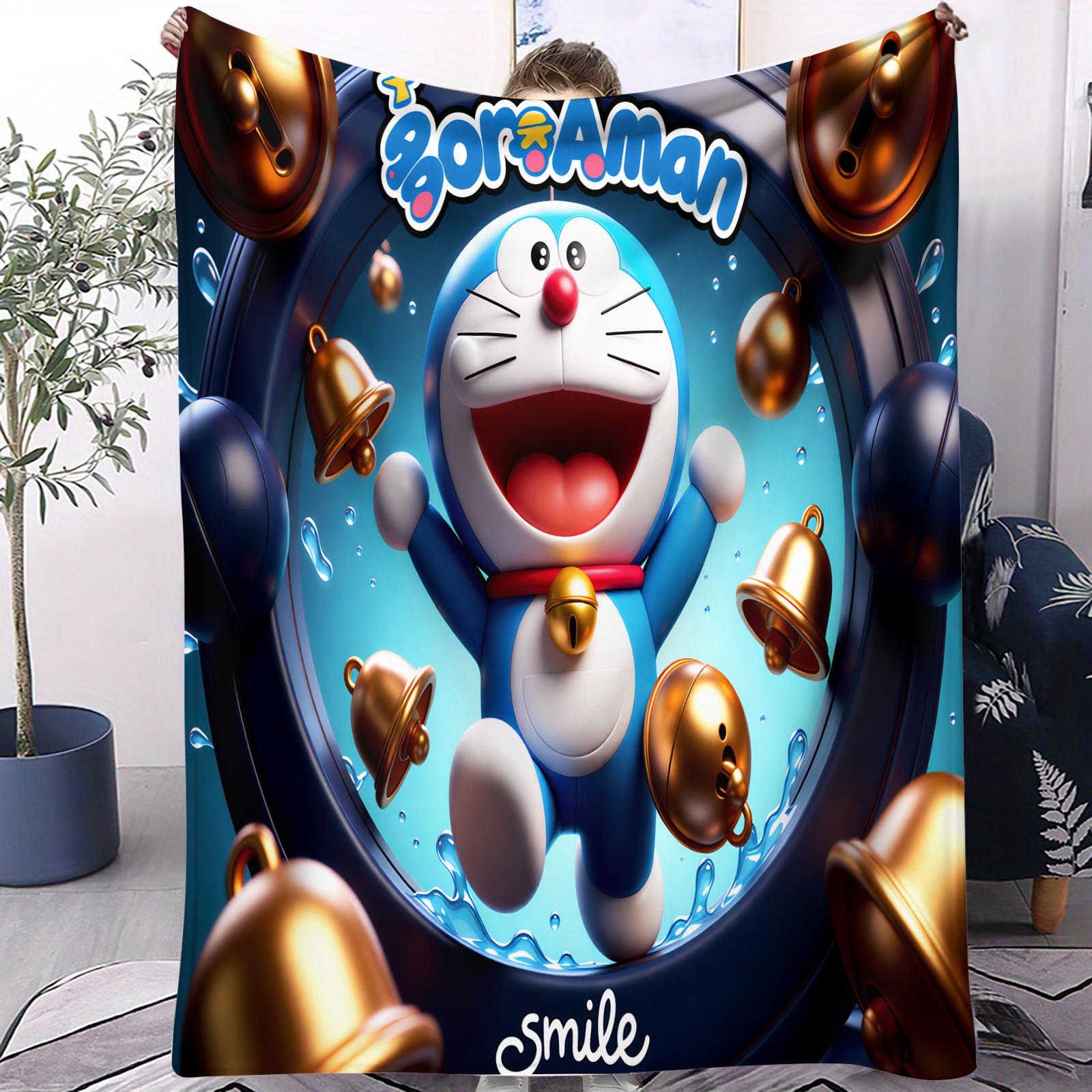 

3D Doraemon Magical Night with Balloons Print Fleece Blanket for Adult Quality Super Warm Blanket for Travel Picnic Home 70x100cm