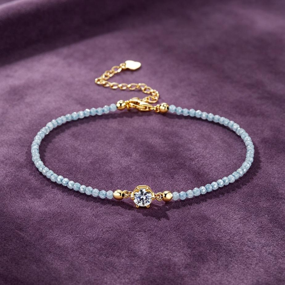 GRA Certified 5mm Moissanite Beaded Bracelet 925 Sterling Silver 18K Gold Plated for Women Anniversary Gift 165cm