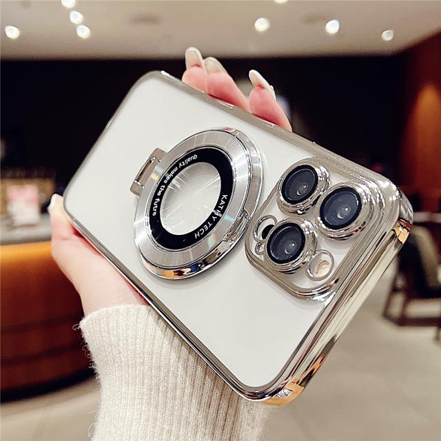 For iPhone 15 Pro Max Luxury Magsafe Magnetic Plating Frame Stand Phone Case For iPhone 11 12 13 14 15 16 Plus Protective Cover