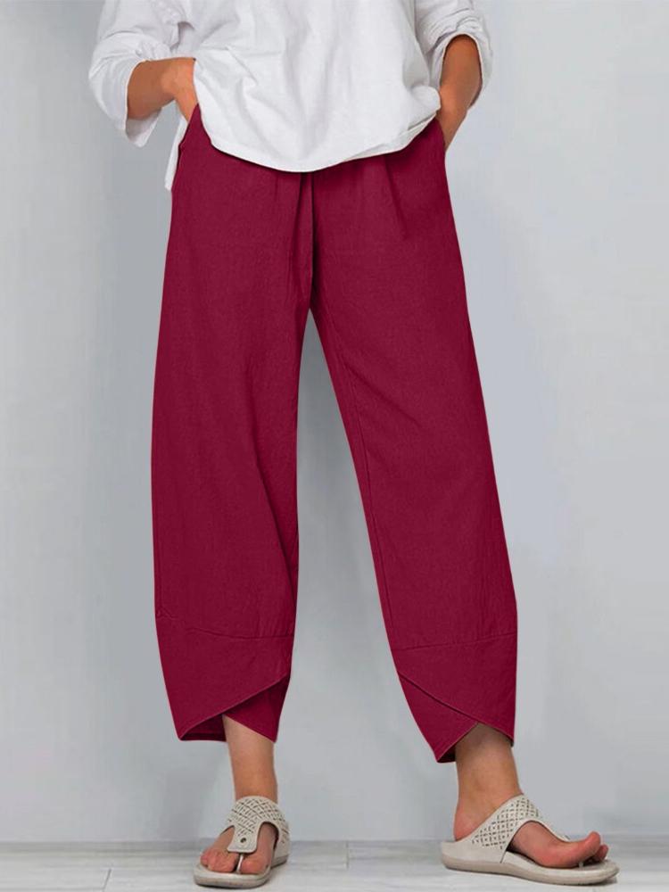 Women's Retro Printed Loose Wide Leg Pants  Summer Loose Casual Cotton Pants Solid Color Oversized Women's SimpleCasual Cropped Pants