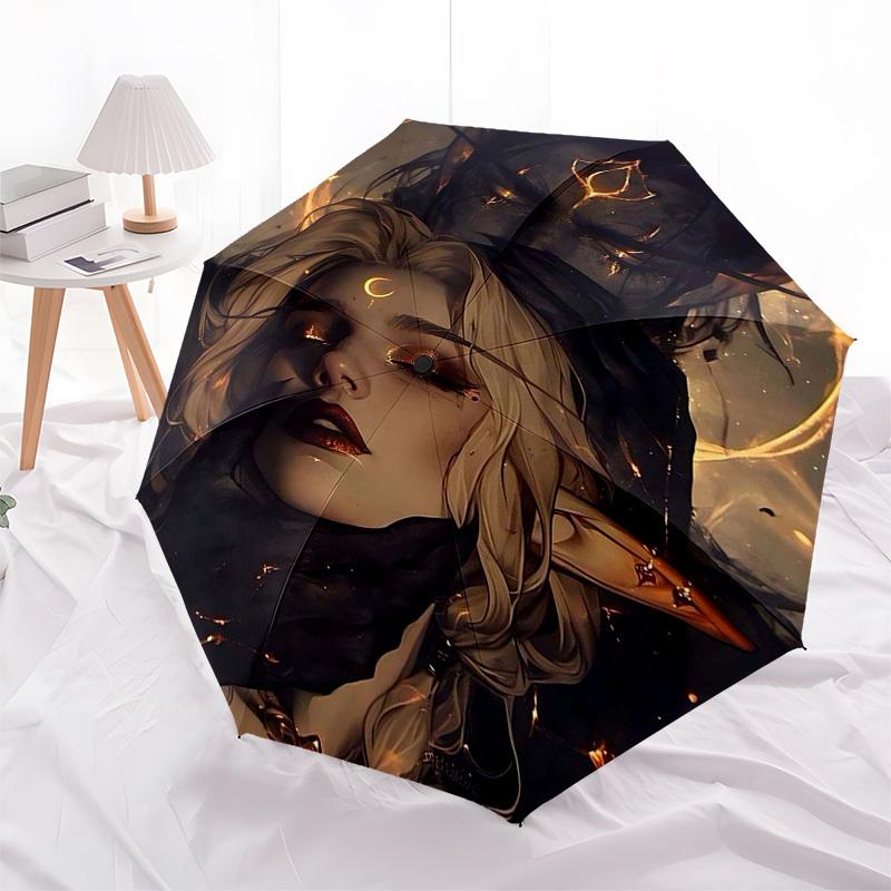 1pc Golden Moonlight Fantasy Umbrella: Automatic Opening/Closing, Foldable Design, Outdoor Use, Festival Gift for Fans & Travelers.L086