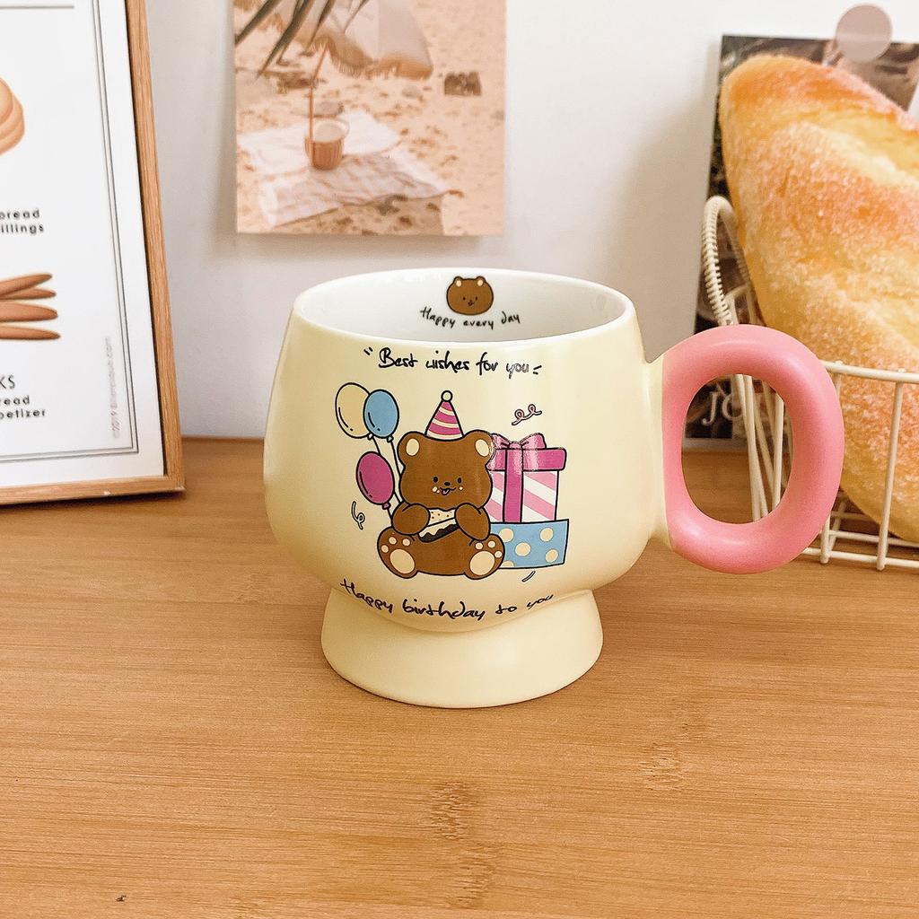 Mug with Lid Spoon Cute Ins Style Cup High Looking Ceramic Water Cup for Girls Birthday Gift Souvenir