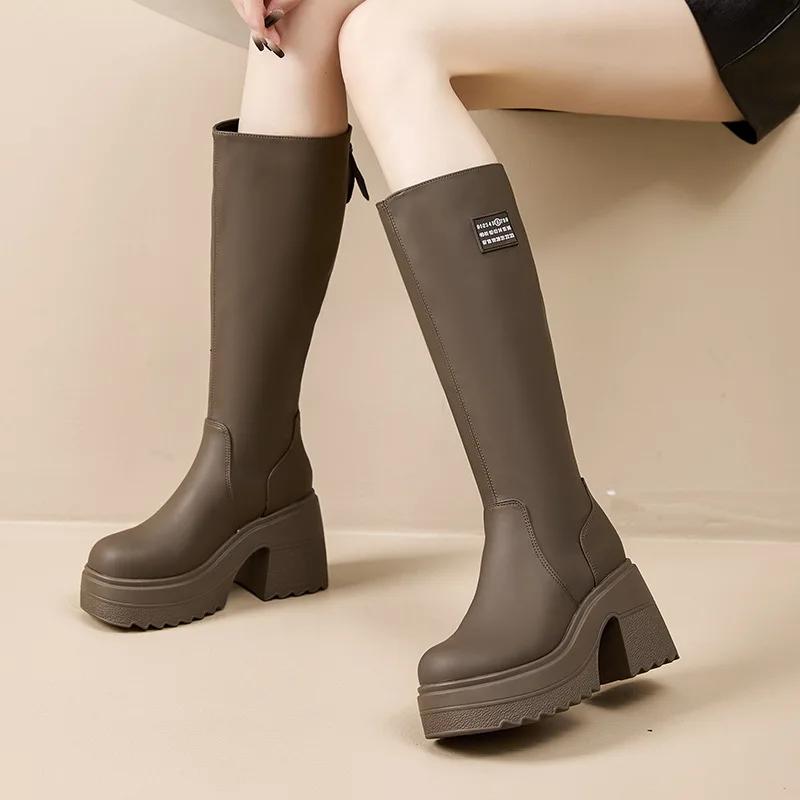 

10CM New Microfiber Leather Women High Brand Increase Casual Keen-High Boots Platform Wedge Pumps Heels Boots Autumn ZIP Shoes 40