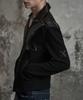 LANARCHIVE [0162] Cross Leather Collar Zip-Up Jacket - Black