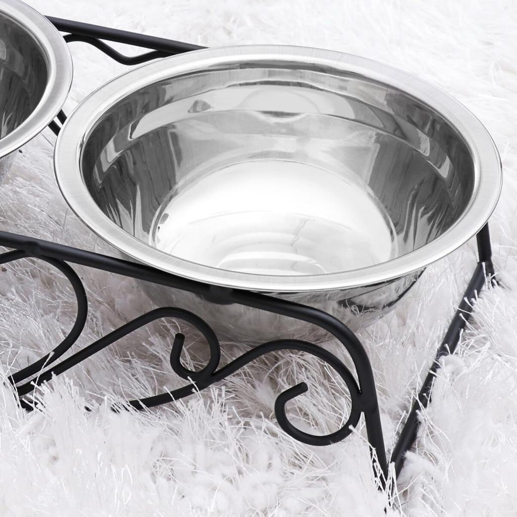 POPETPOP Stainless Steel Removable Food Bowl for Cats and Dogs, with Stand and Legs for Easy Eating and Non-Slip Design