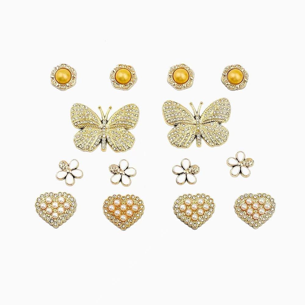 

14PCS Shoe Charms Set Diamond Butterfly Heart Shaped Pearl Flower Shoe Decorations Buckle for Sandals Clogs DIY Accessories Gift