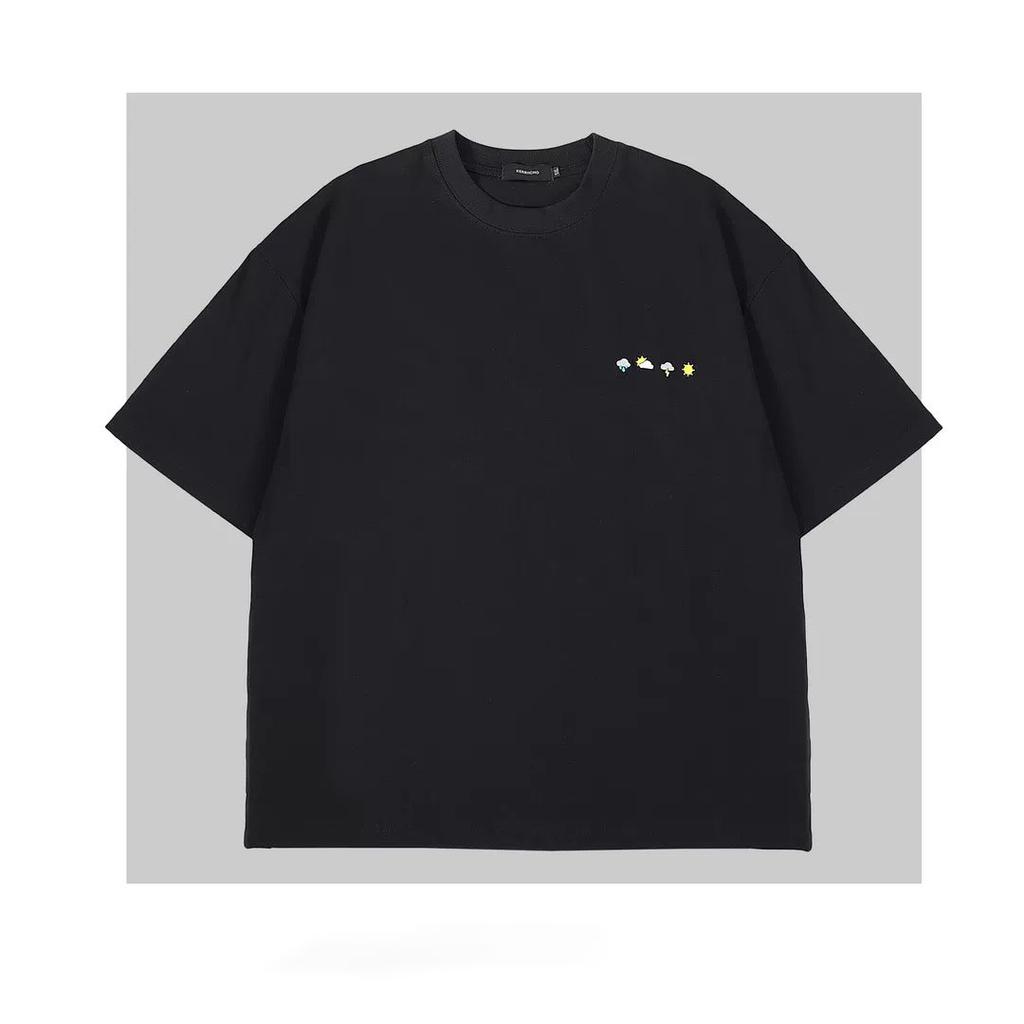 Hot-Selling Embroidered T-Shirt Round Neck Letter Chest Flower Trendy Plus Size Simple Versatile Half-Sleeve Base Shirt