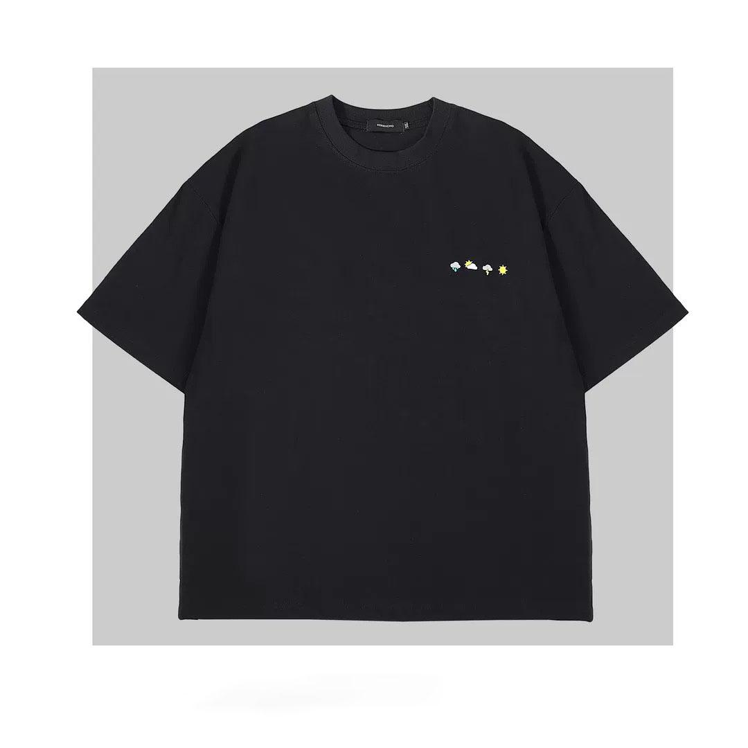 

Hot-Selling Embroidered T-Shirt Round Neck Letter Chest Flower Trendy Plus Size Simple Versatile Half-Sleeve Base Shirt S чорний