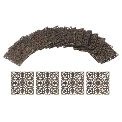 50pcs Tetragonum Iron Filigree Charm Antique Bronze Hollow Electroplating Antirust Iron Filigree