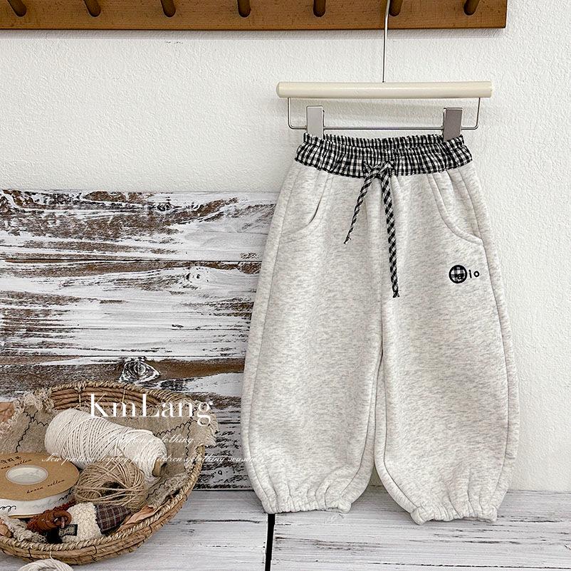 

Детские клетчатые брюки на флисовой подкладке - Тренд Осень/Зима 2025, Свободный крой для мальчиков и девочек 90 cm