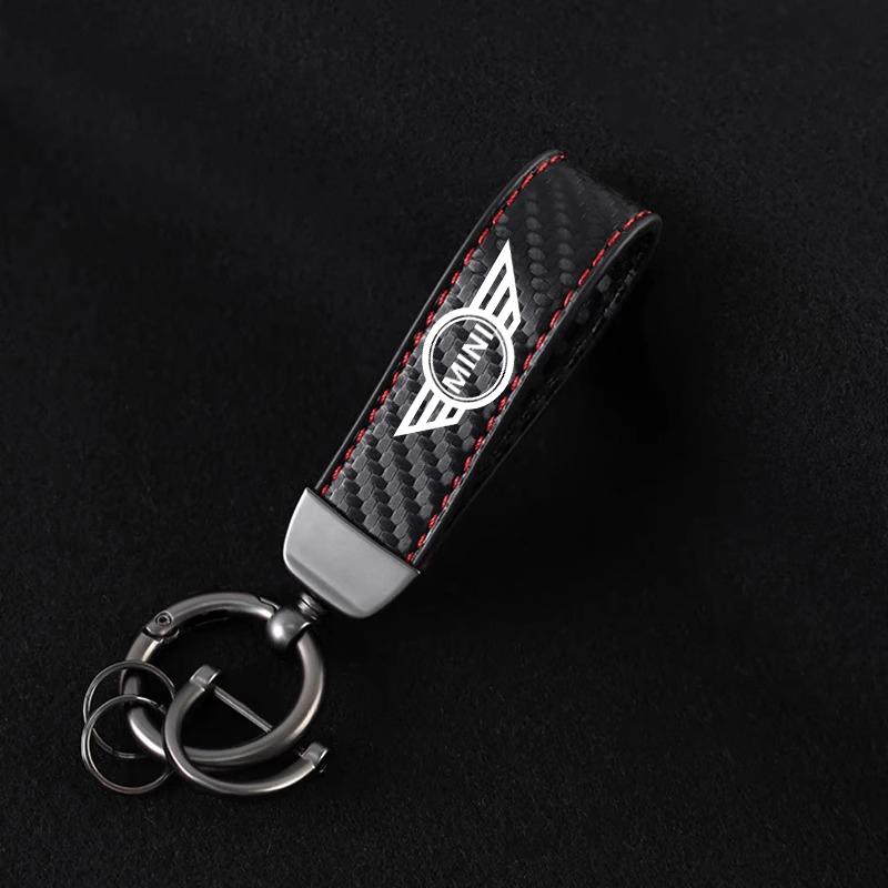 Car Emblem Keychain Rings Carbon Fiber LOGO Keyring Pendant for Mini Cooper One JCW F54 F55 F56 F57 F60 R50 Auto Accessories