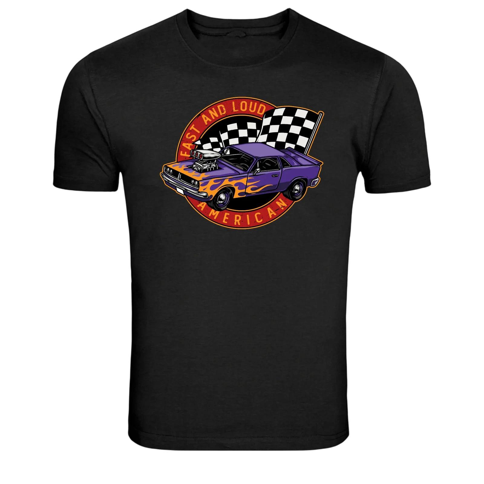 Fast And Loud American Muscle Car Flag Racing Graphic Tee XXXL